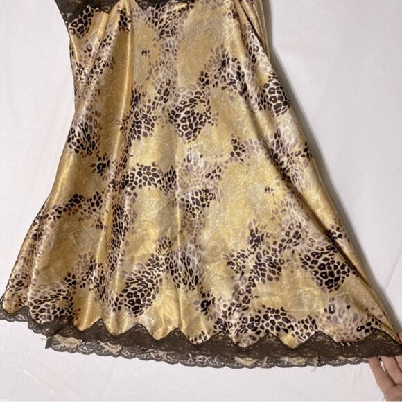 Vintage Y2K Premiere Collection Leopard Print Satin Slip Dress Lingerie W Lace L - Picture 12 of 14